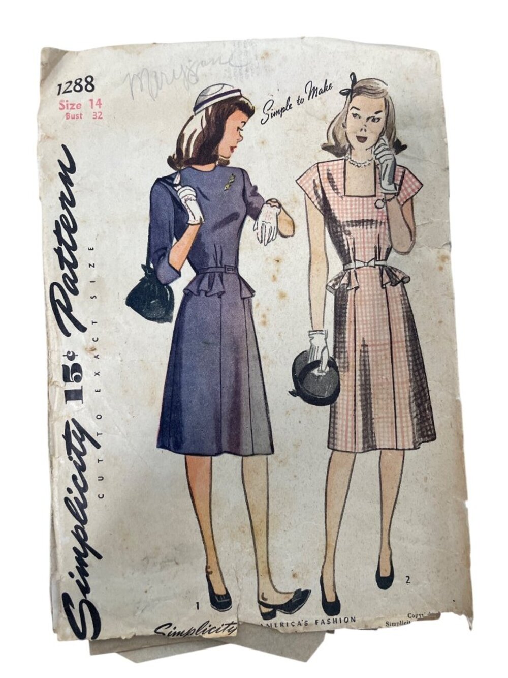 Vintage Simplicity 1288 Sewing Pattern Size 14 One Piece Dress Retro CUT